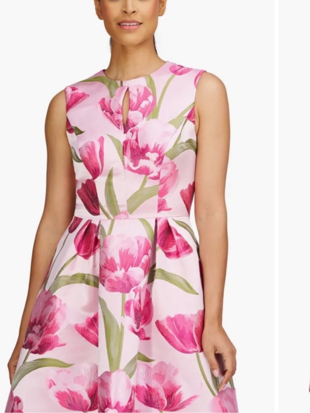 Kay Unger Pink Tulip Print Fit-and-Flare Dress